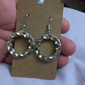 Chic Silver and Brown Topaz Marquise Cut Rhinestone Hoop Earrings